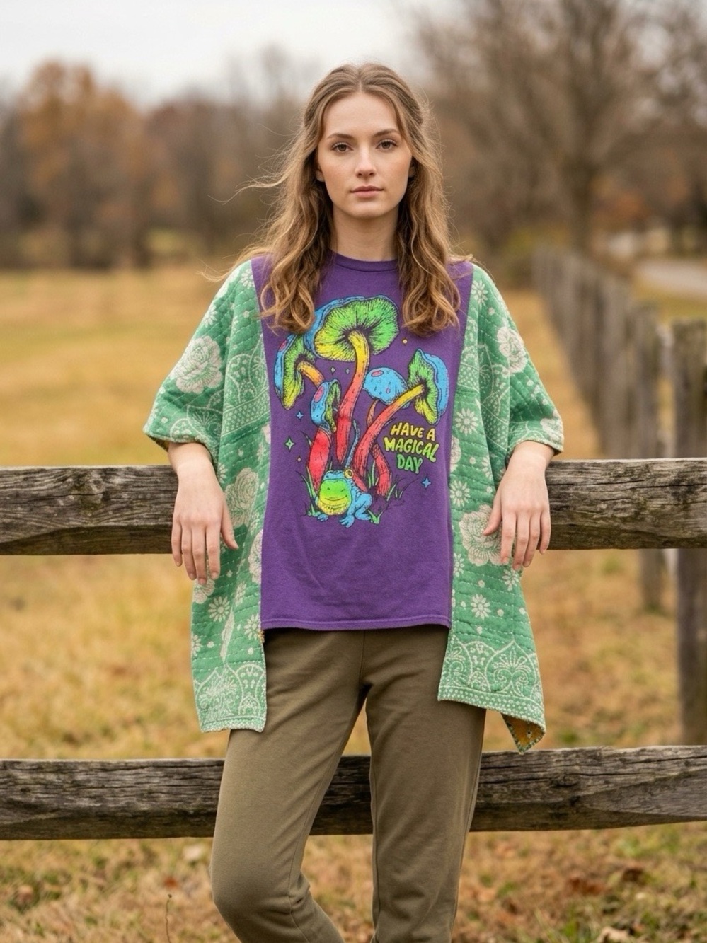 Handcrafted Upcycled Mushroom Kantha Tunic NWT One Size